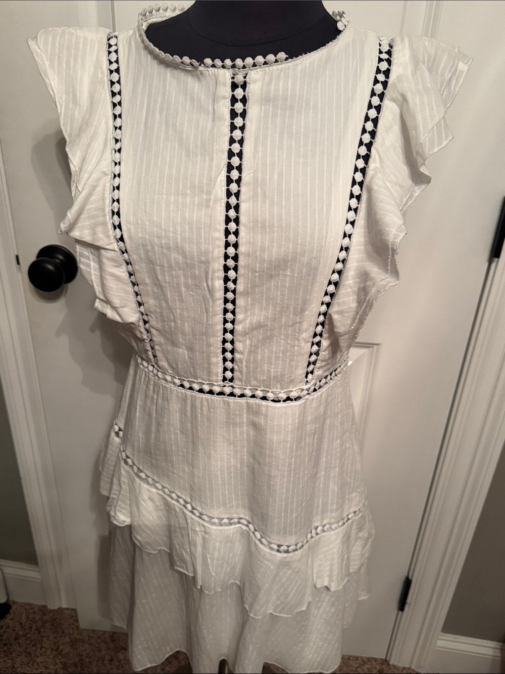 White Ruffled Embroidered Summer Dress - Picture 4 of 12